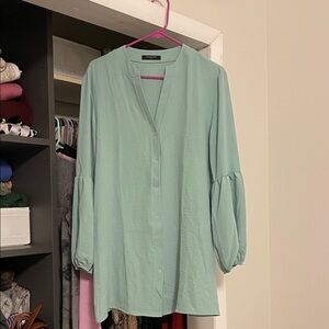 Mint Green Button-Up Blouse